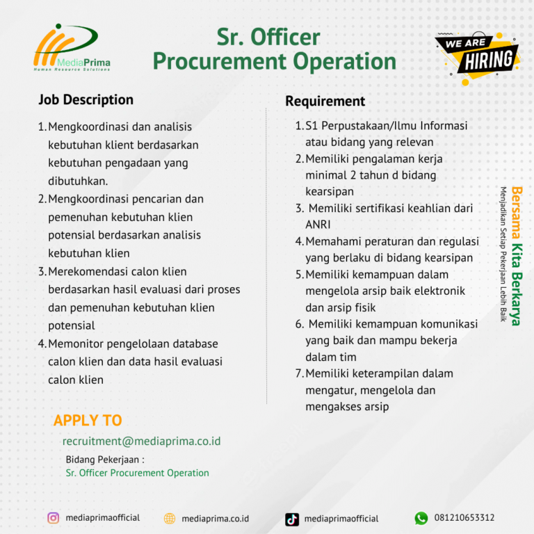 Sr.-Officer-Procurement-Operation - Media Prima HR Solutions
