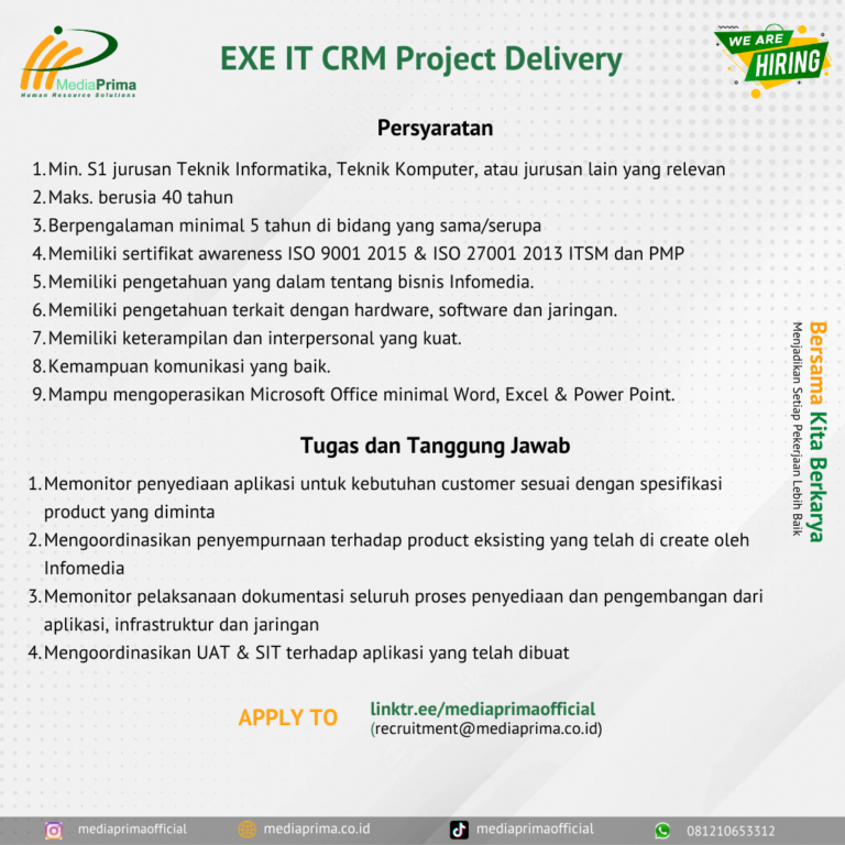 Lowongan EXE-IT-CRM-Project-Delivery